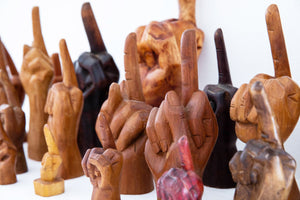 VINTAGE CARVED WOODEN MIDDLE FINGER COLLECTION